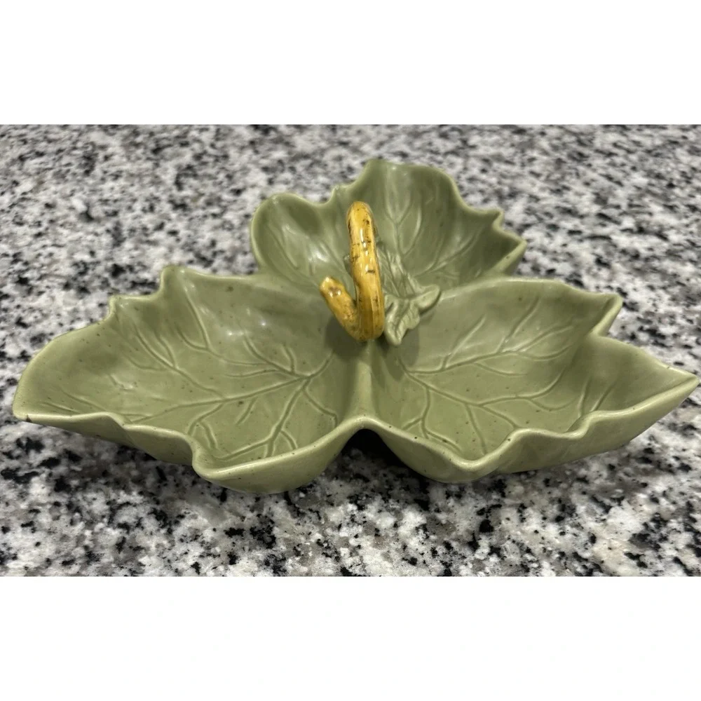 Williams-Sonoma Barbara Eigen Harvest Pumpkin 3 Leaf Relish Dish Olive Green